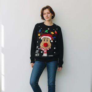 Daisys Boutique Holiday Sweater with Reindeer and Lights